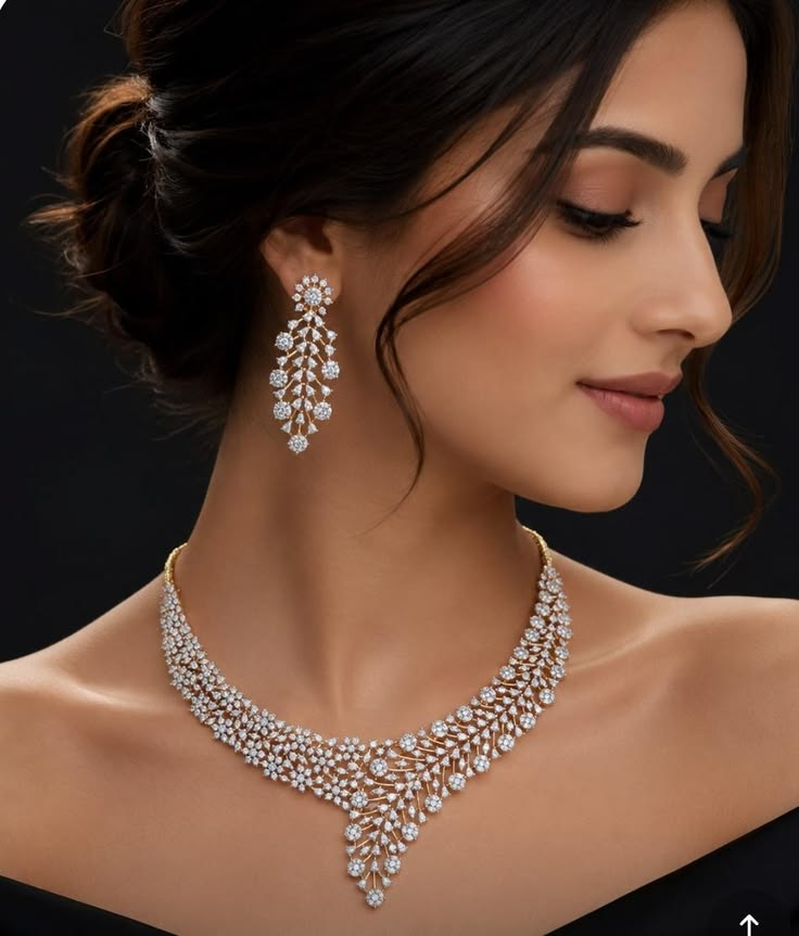 Diamond necklace and drop earrings